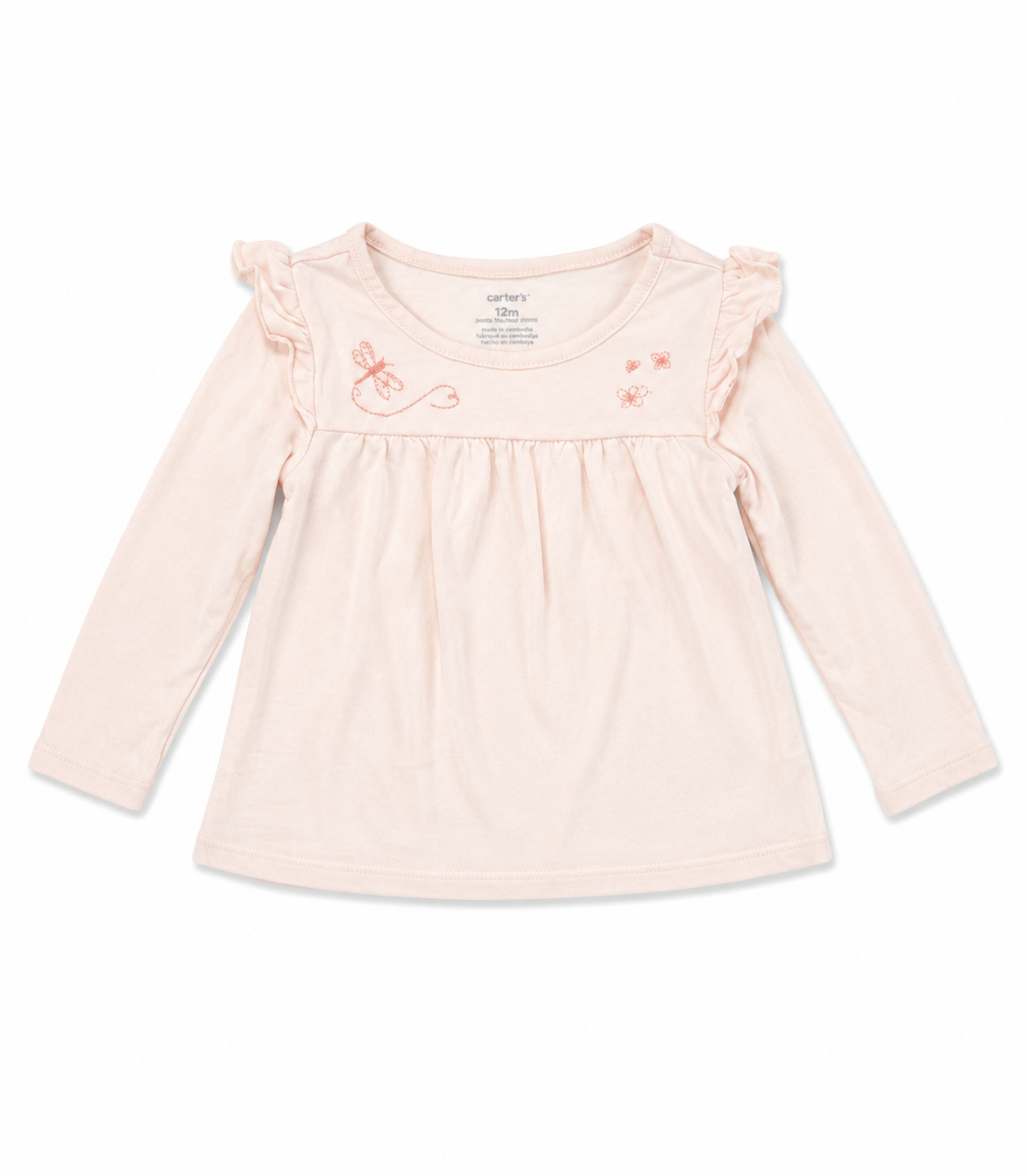 Carter's Baby Girls’ Pink Ruffle Long-Sleeve Top – 12 Months