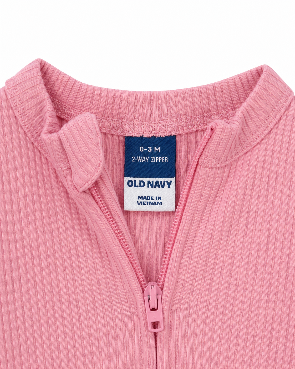 Old Navy Pink Ribbed 2-Way Zip Sleeper – Size 0–3 Months
