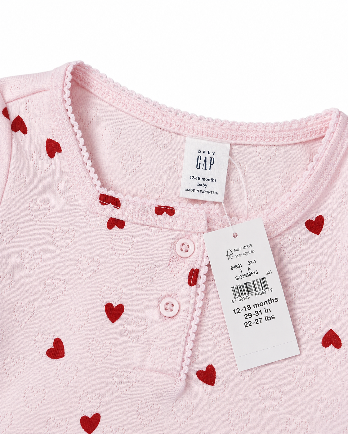 Baby Gap Heart Pointelle Top – Size 12–18 Months