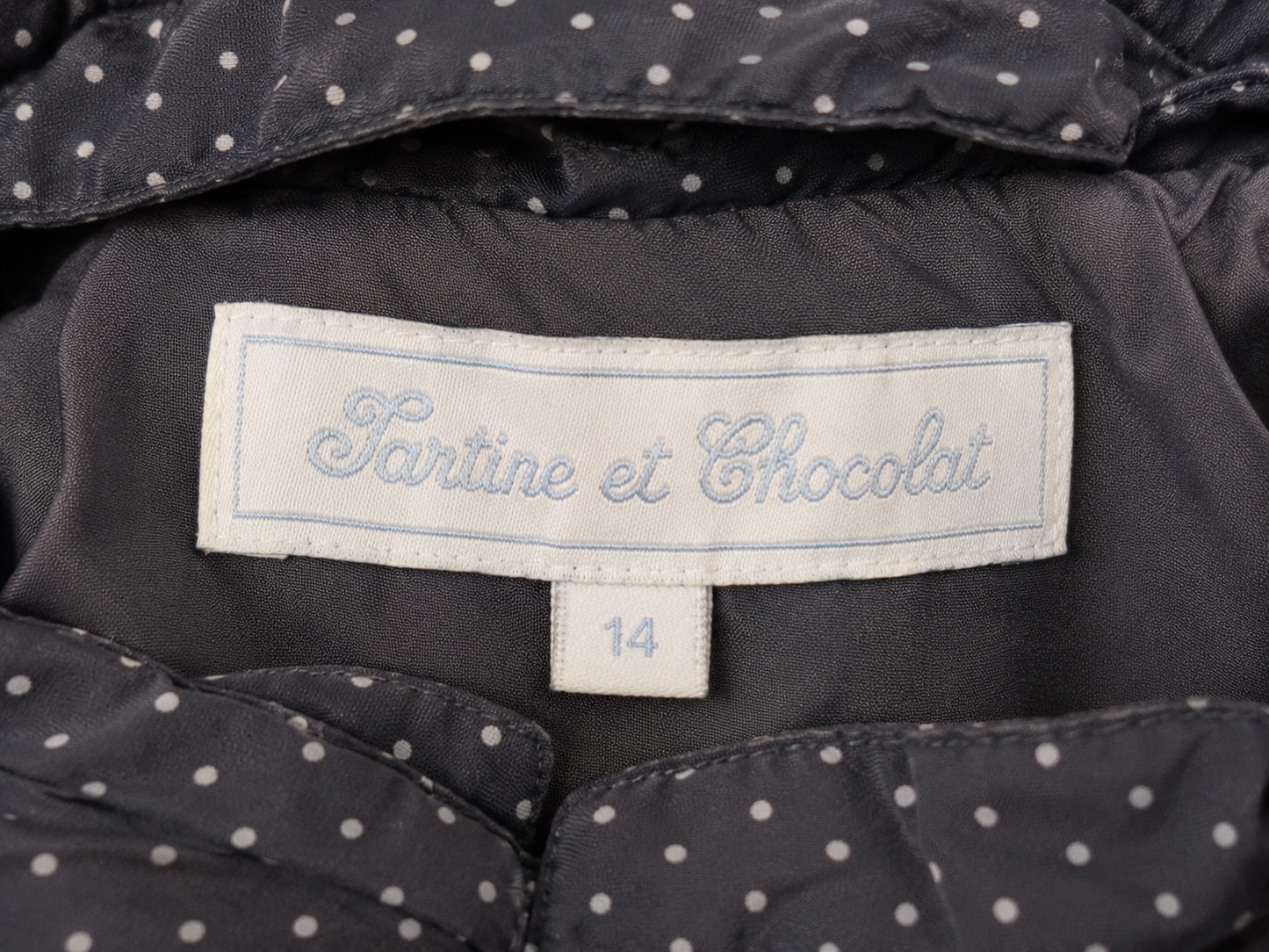 Tartine et Chocolat Girls Charcoal Grey Polka Dot Hooded Coat - Size 1