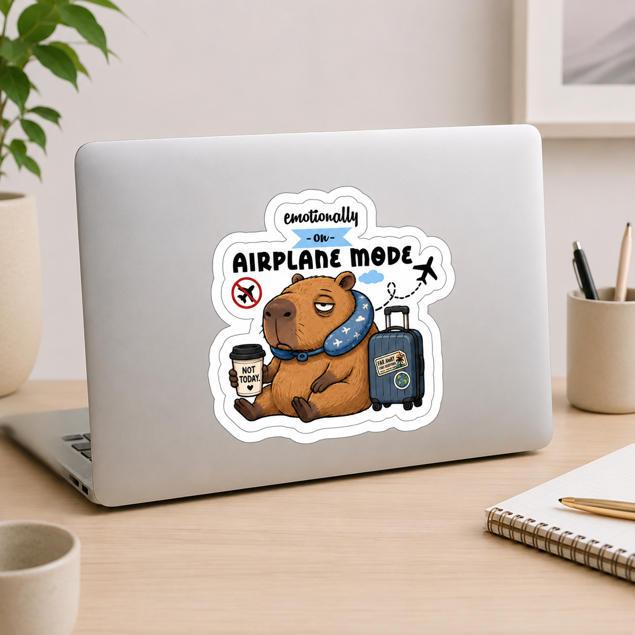 Emotionally on Airplane Mode Capybara Sticker – 10cm