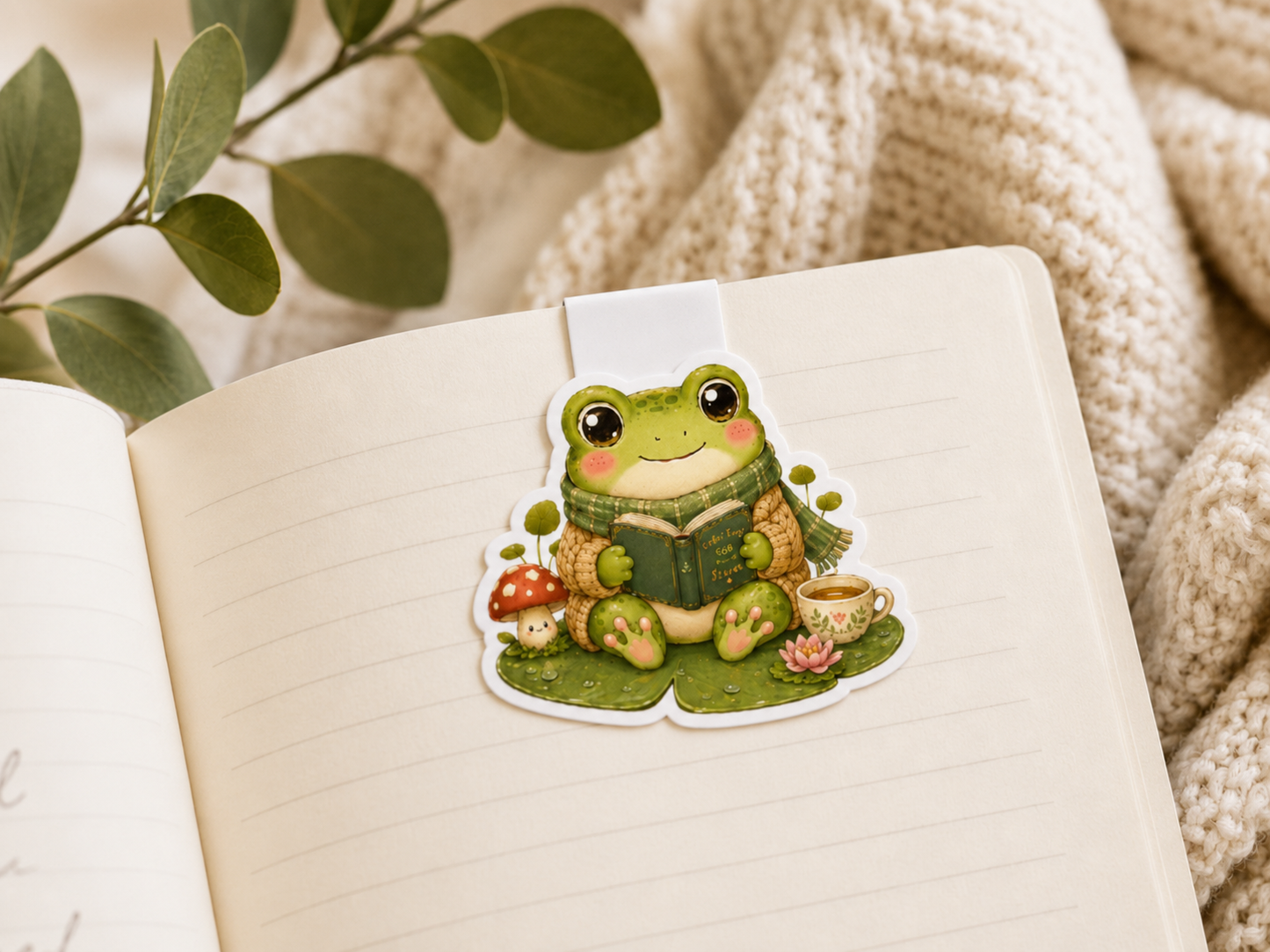 Cozy Reading Frog Magnetic Bookmark