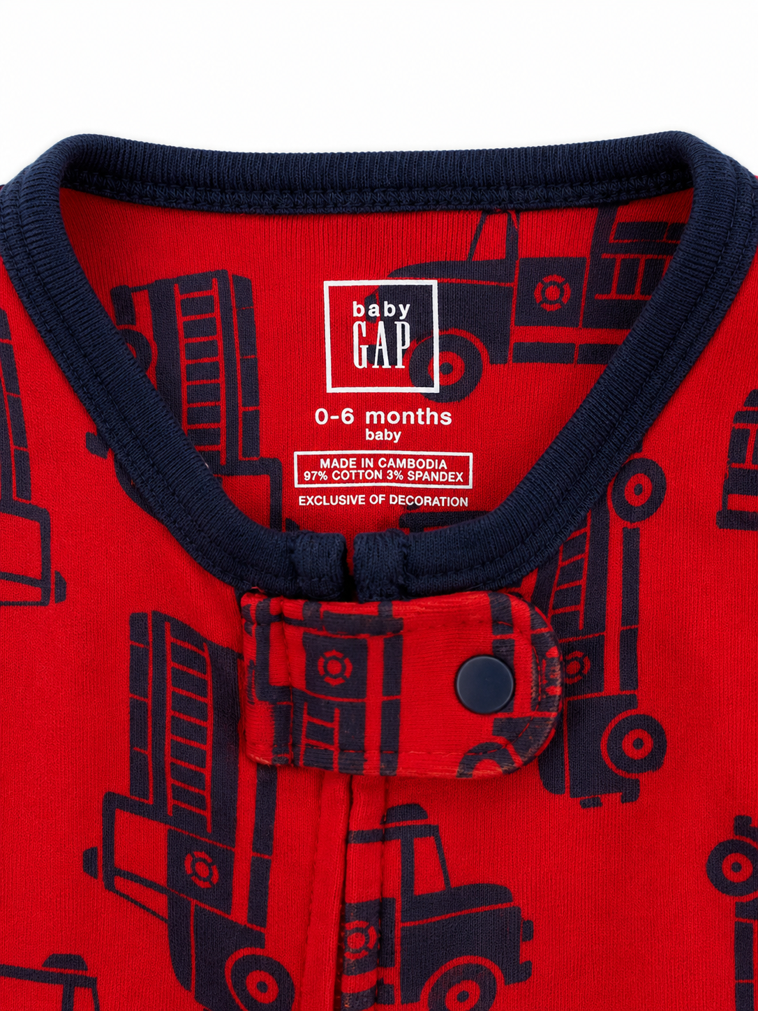 Baby Gap Fire Truck Footed Sleeper – Red Zip-Up One-Piece Pajamas Size 6–12 Months