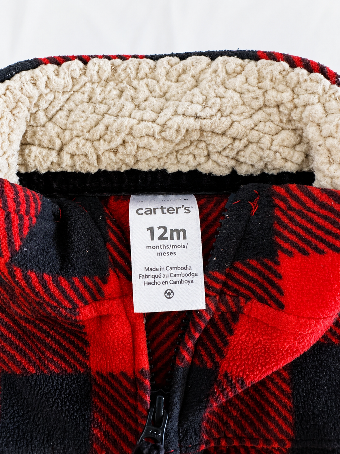Carter's Buffalo Plaid Sherpa-Lined Fleece Vest – Size 12 Months