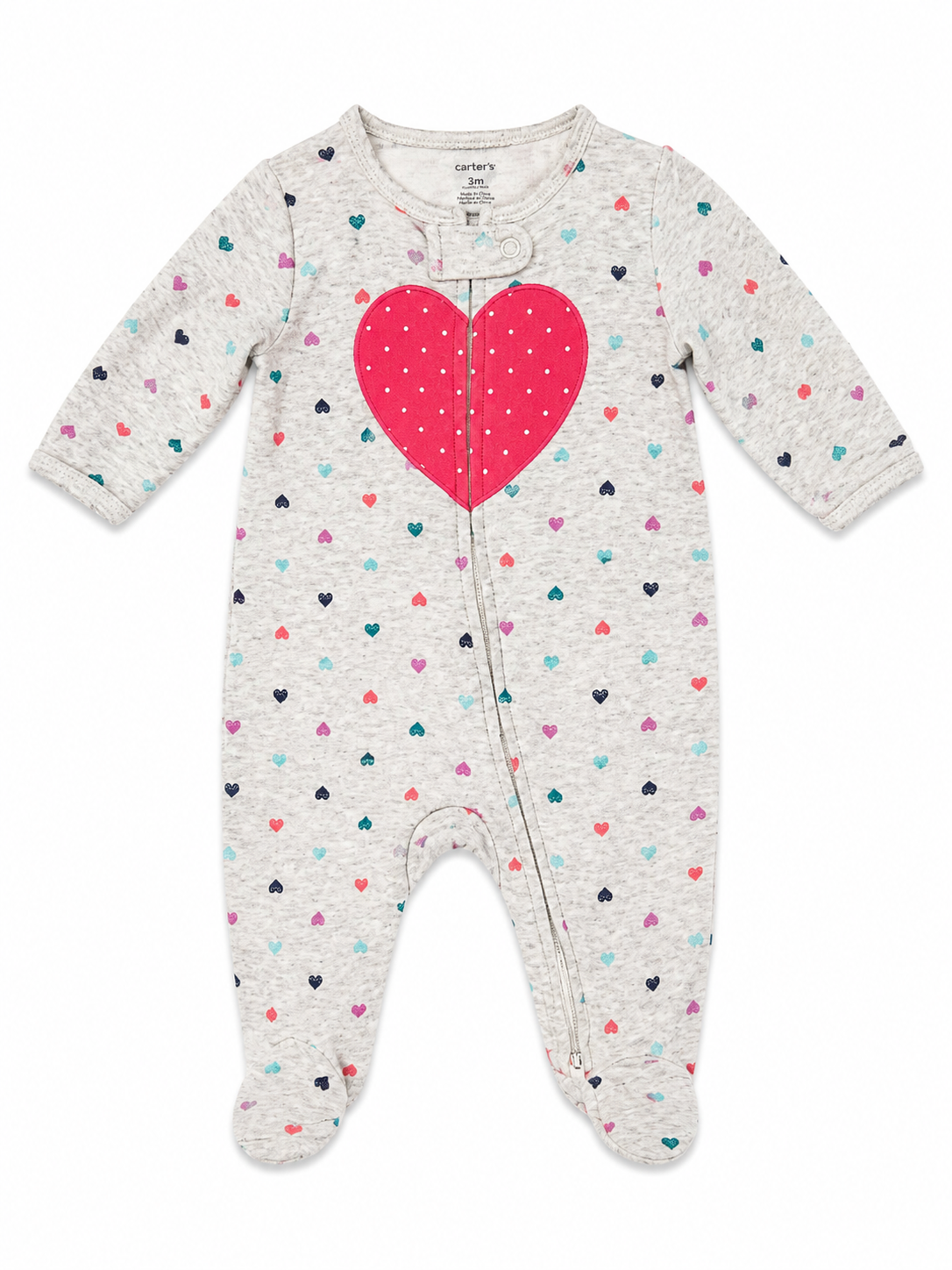 Carter’s Heart-Print Footed Sleeper – Size 3 Months