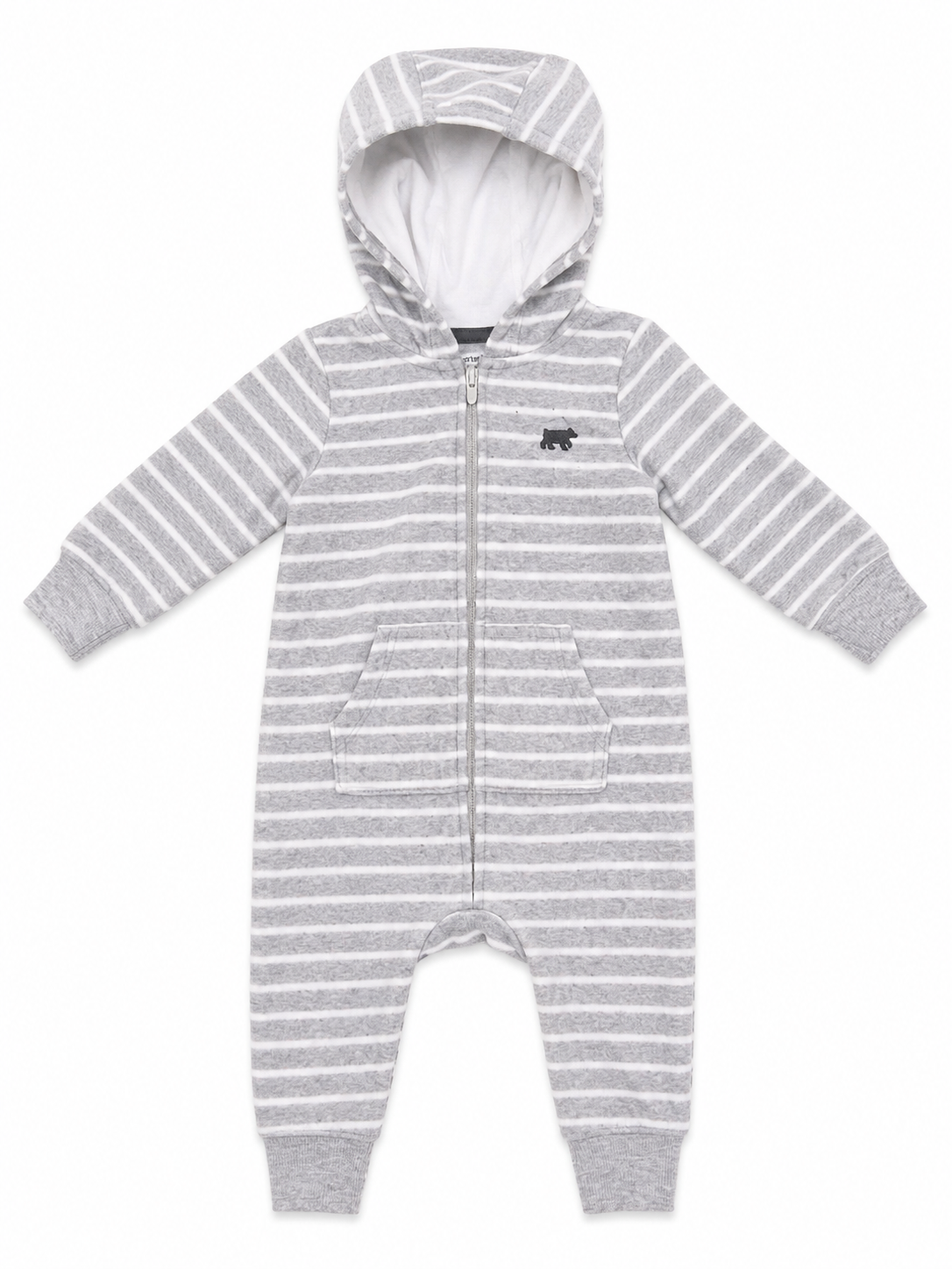 Carter’s Gray Striped Hooded Romper – Size 9 Months