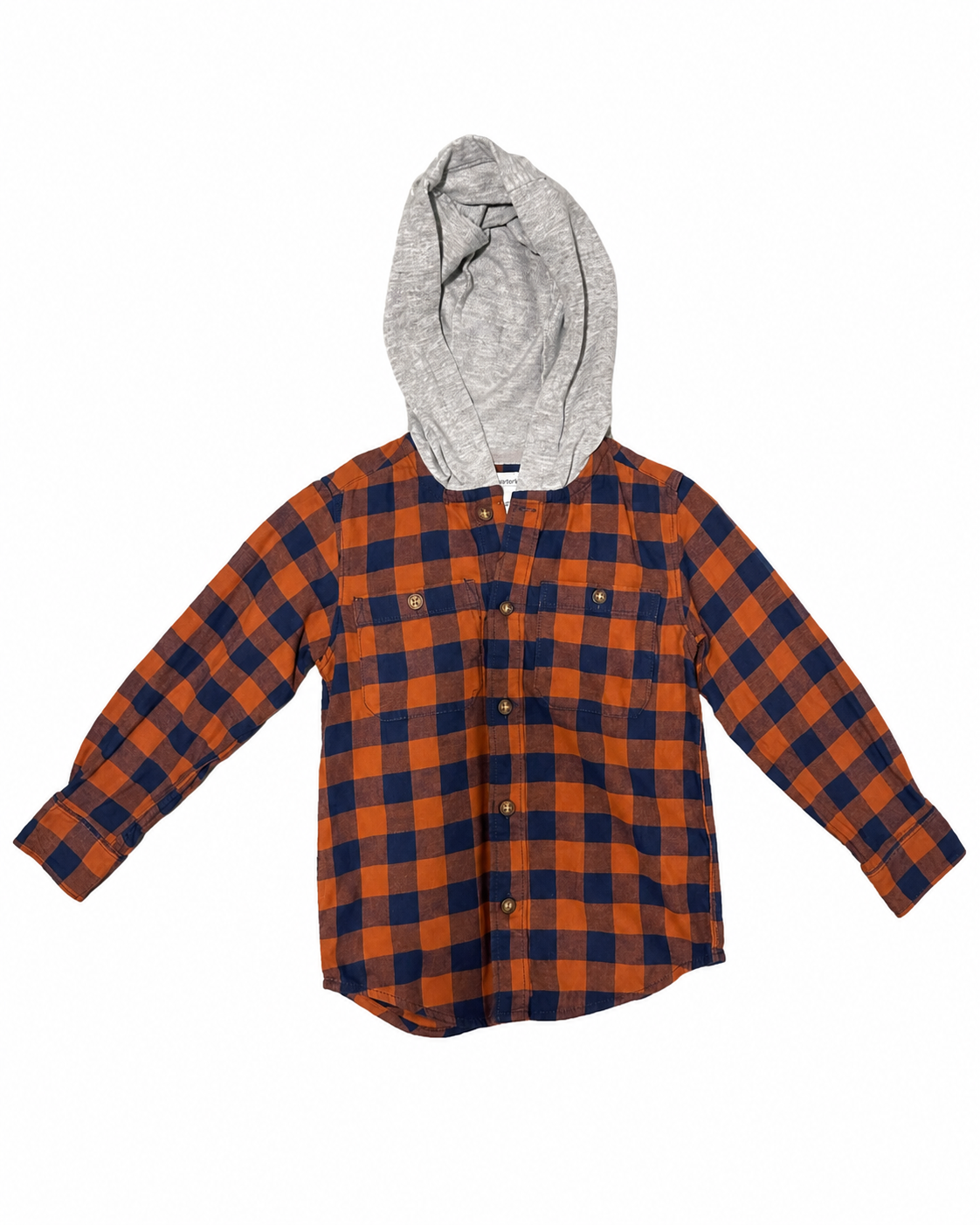 Carter’s Orange and Navy Plaid Hooded Shirt – Size 4