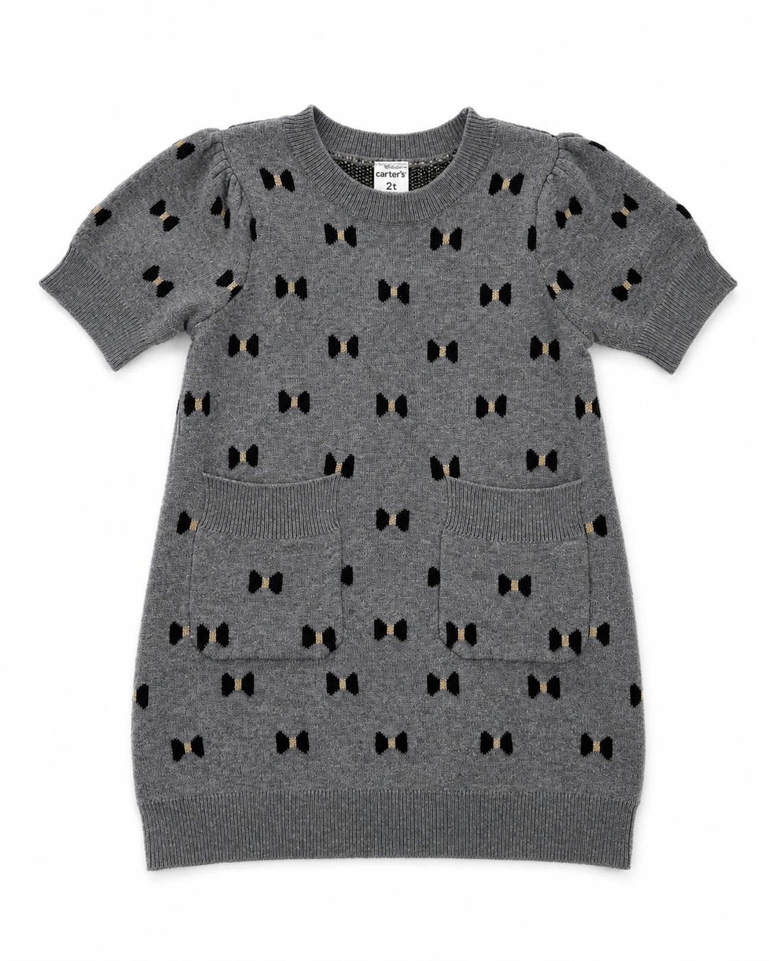 Carter’s Gray Bow-Print Sweater Dress – Size 2T