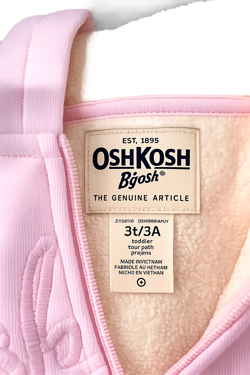 OshKosh Pink Sherpa-Lined Zip Hoodie – Size 3T