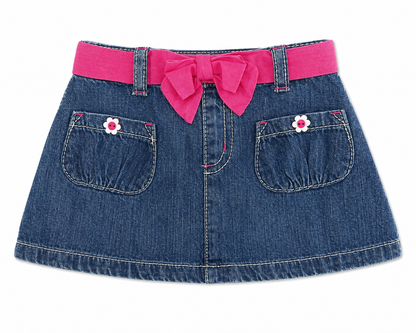 Gymboree Girls’ Denim Skirt with Pink Bow Belt 12-18 Months New