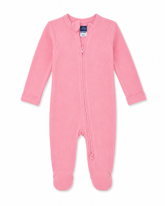 Old Navy Pink Ribbed 2-Way Zip Sleeper – Size 0–3 Months