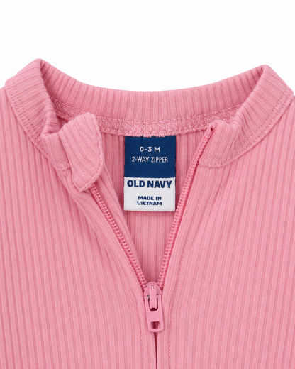 Old Navy Pink Ribbed 2-Way Zip Sleeper – Size 0–3 Months