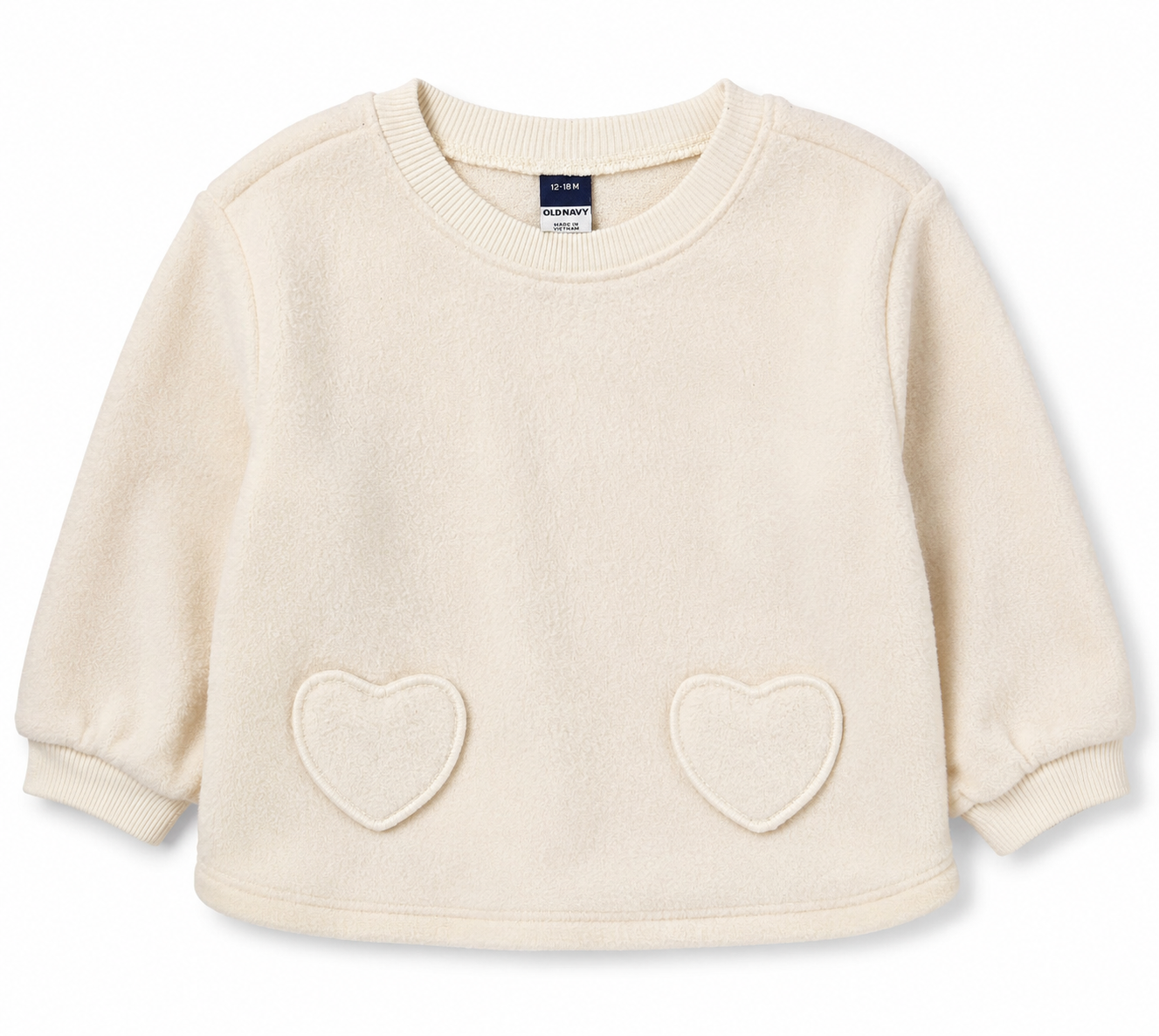Old Navy Cream Heart-Pocket Jumper – Size 12–18 Months