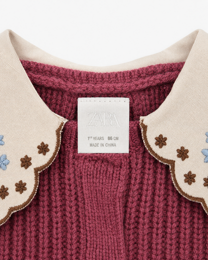 Zara Floral-Collar Knitted Cardigan – Size 18 Months NWT