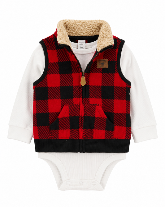 Carter’s Buffalo Plaid Vest and Bodysuit Set – Size 9 Months