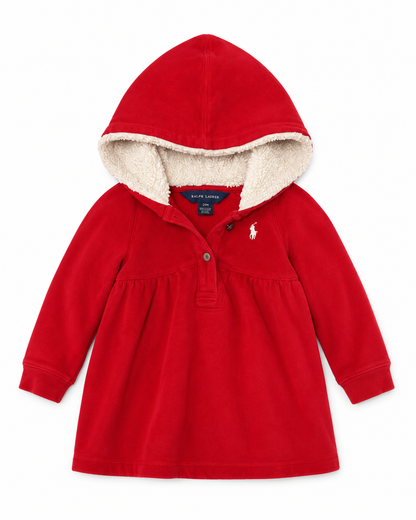 Ralph Lauren Red Sherpa-Lined Hooded Dress – Size 24 Months