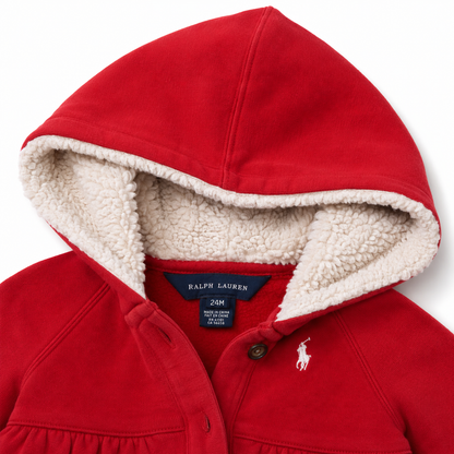 Ralph Lauren Red Sherpa-Lined Hooded Dress – Size 24 Months