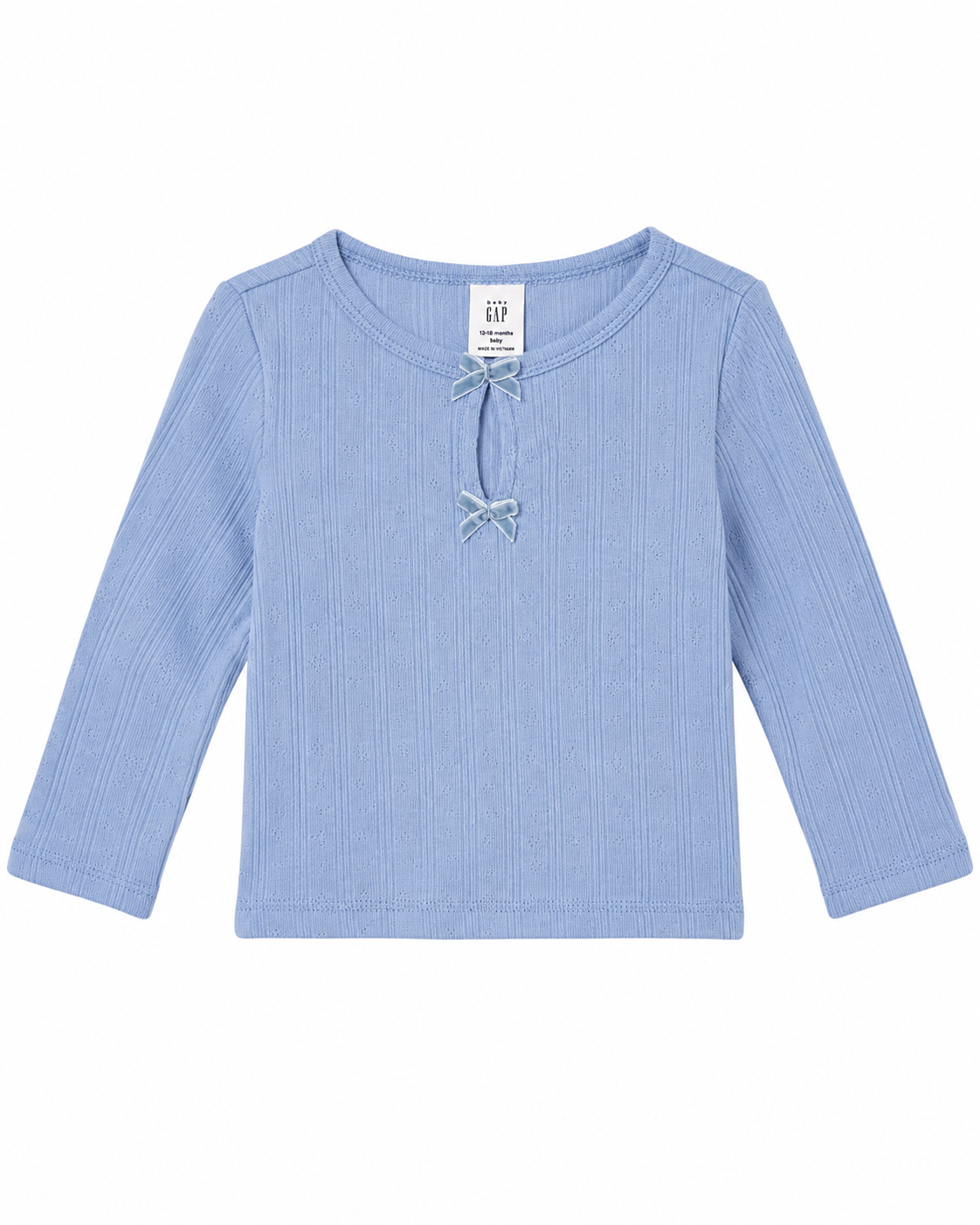 Baby Gap Blue Pointelle Bow Top – Size 6-12 Months NWT