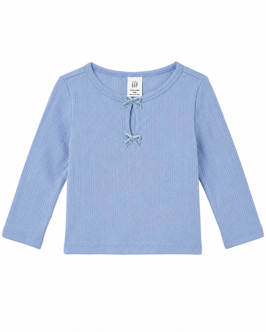 Baby Gap Blue Pointelle Bow Top – Size 6-12 Months NWT