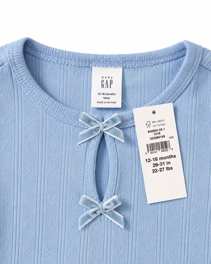 Baby Gap Blue Pointelle Bow Top – Size 12–18 Months NWT