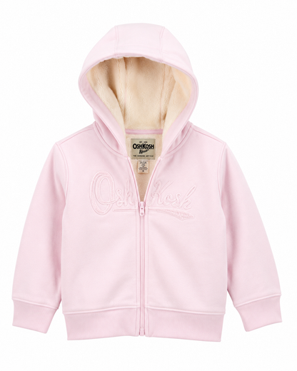 OshKosh Pink Sherpa-Lined Zip Hoodie – Size 3T
