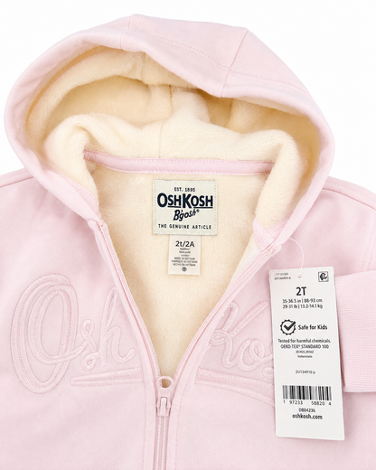 OshKosh Pink Sherpa-Lined Zip Hoodie – Size 2T