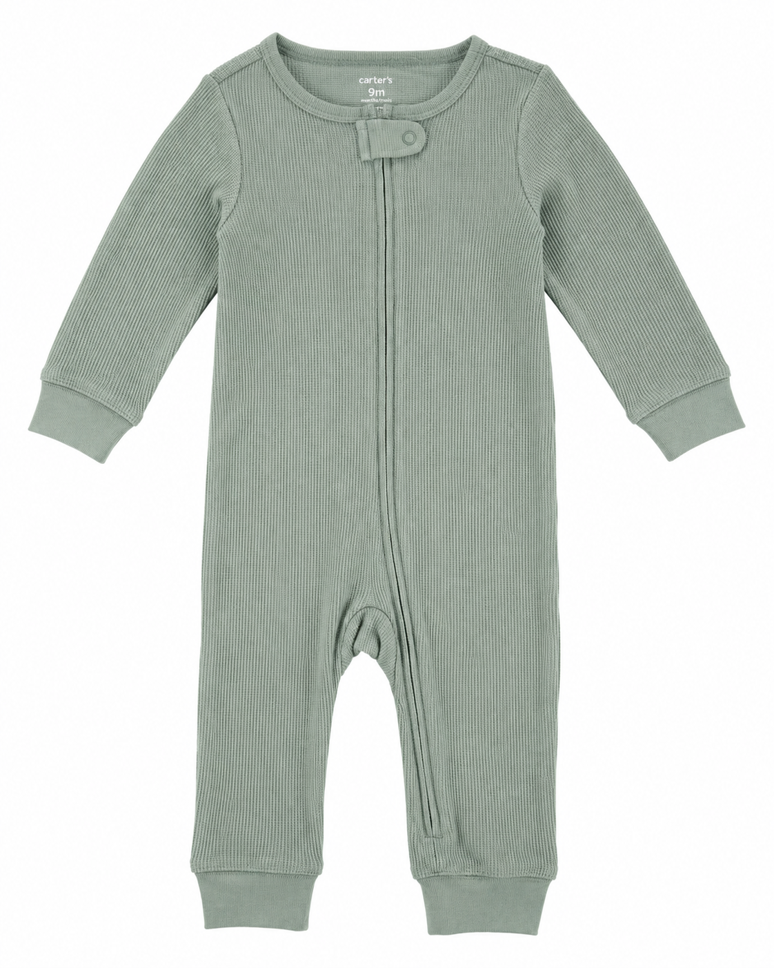 Carter’s Sage Ribbed Zip Romper – Size 9 Months