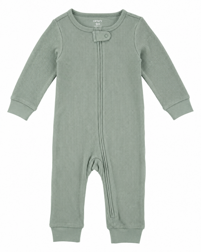 Carter’s Sage Ribbed Zip Romper – Size 9 Months