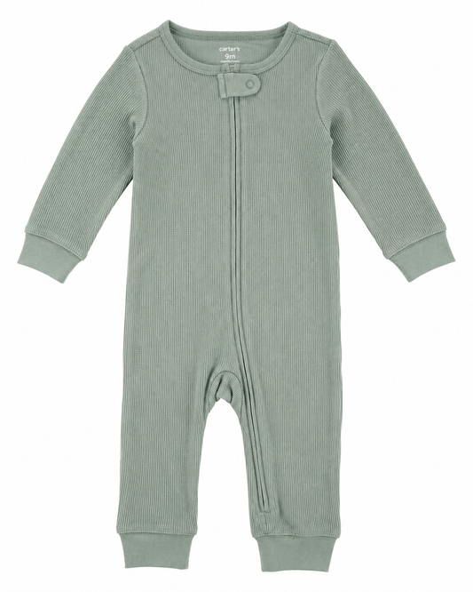 Carter’s Sage Ribbed Zip Romper – Size 9 Months