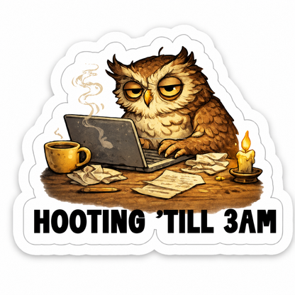Hooting ’Till 3AM Owl Sticker – 10cm