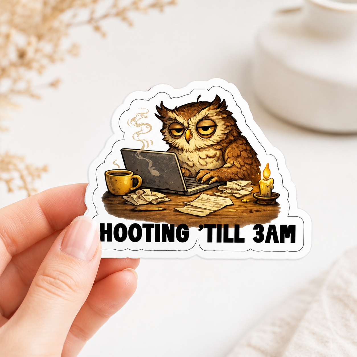 Hooting ’Till 3AM Owl Sticker – 10cm
