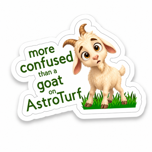More Confused Than a Goat on AstroTurf Sticker – 10cm