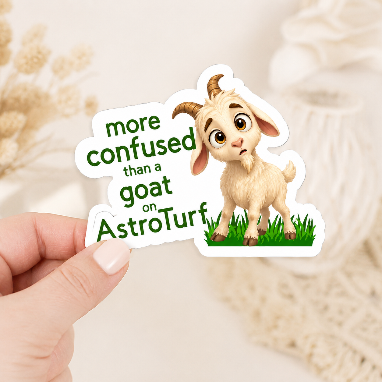 More Confused Than a Goat on AstroTurf Sticker – 10cm