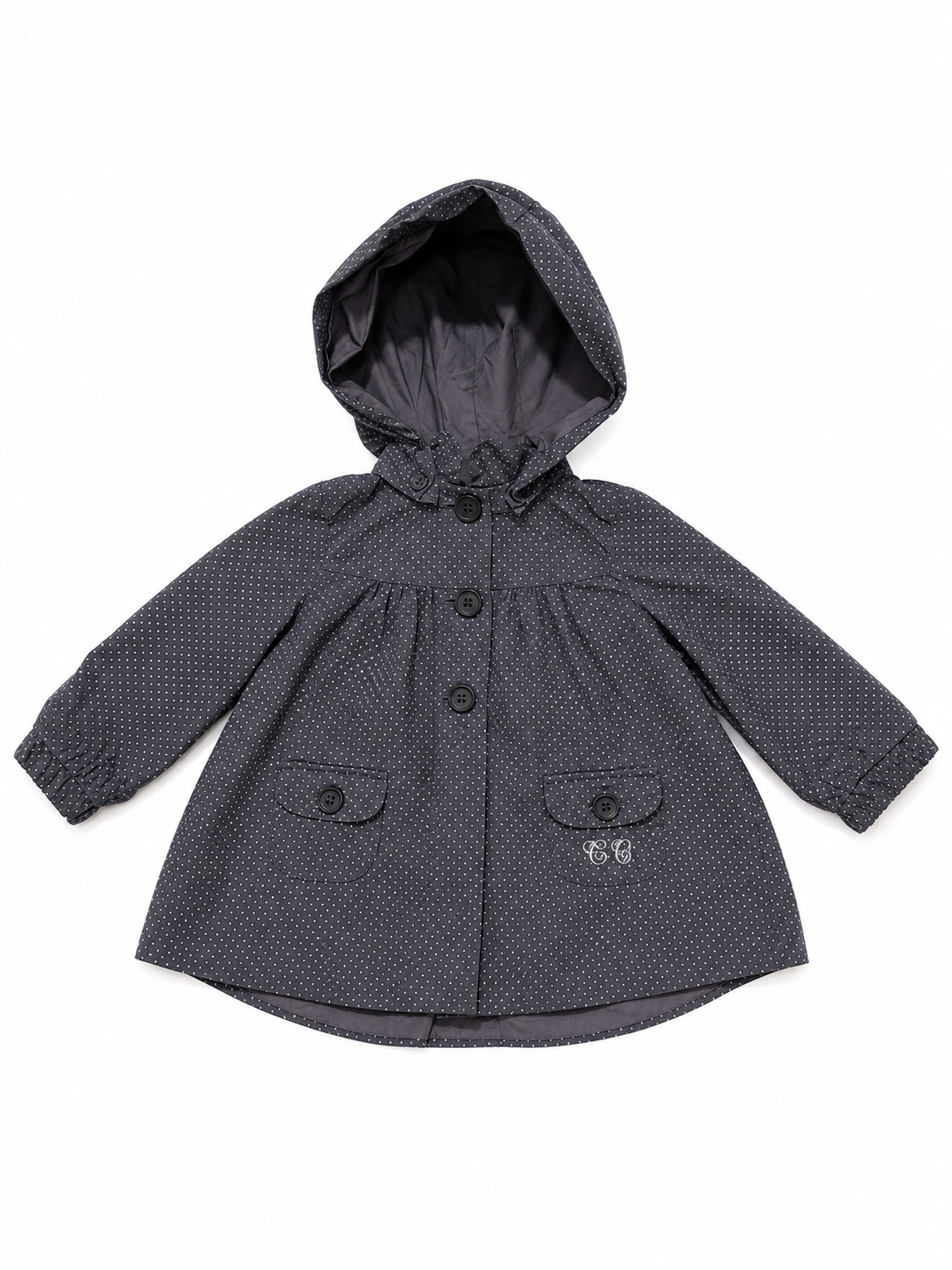 Tartine et Chocolat Girls Charcoal Grey Polka Dot Hooded Coat - Size 1