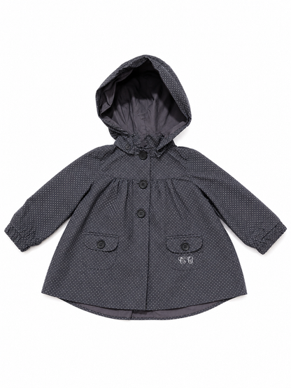 Tartine et Chocolat Girls Charcoal Grey Polka Dot Hooded Coat - Size 1