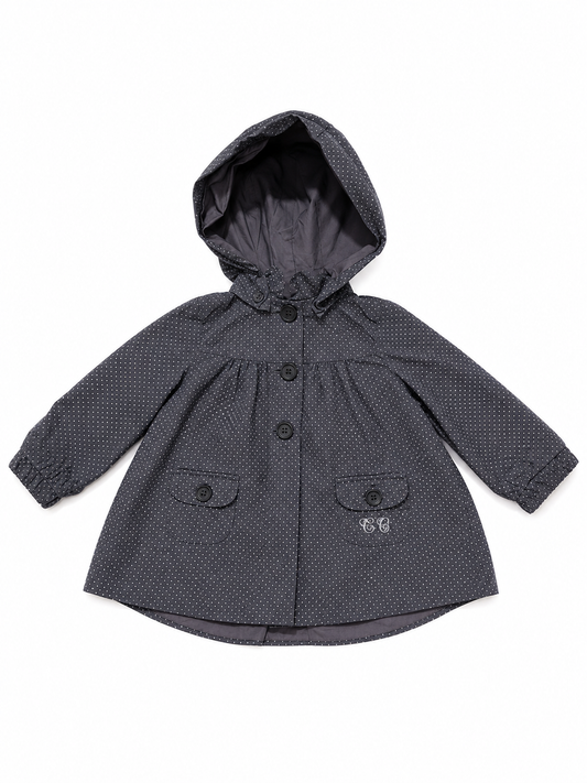 Tartine et Chocolat Girls Charcoal Grey Polka Dot Hooded Coat - Size 1