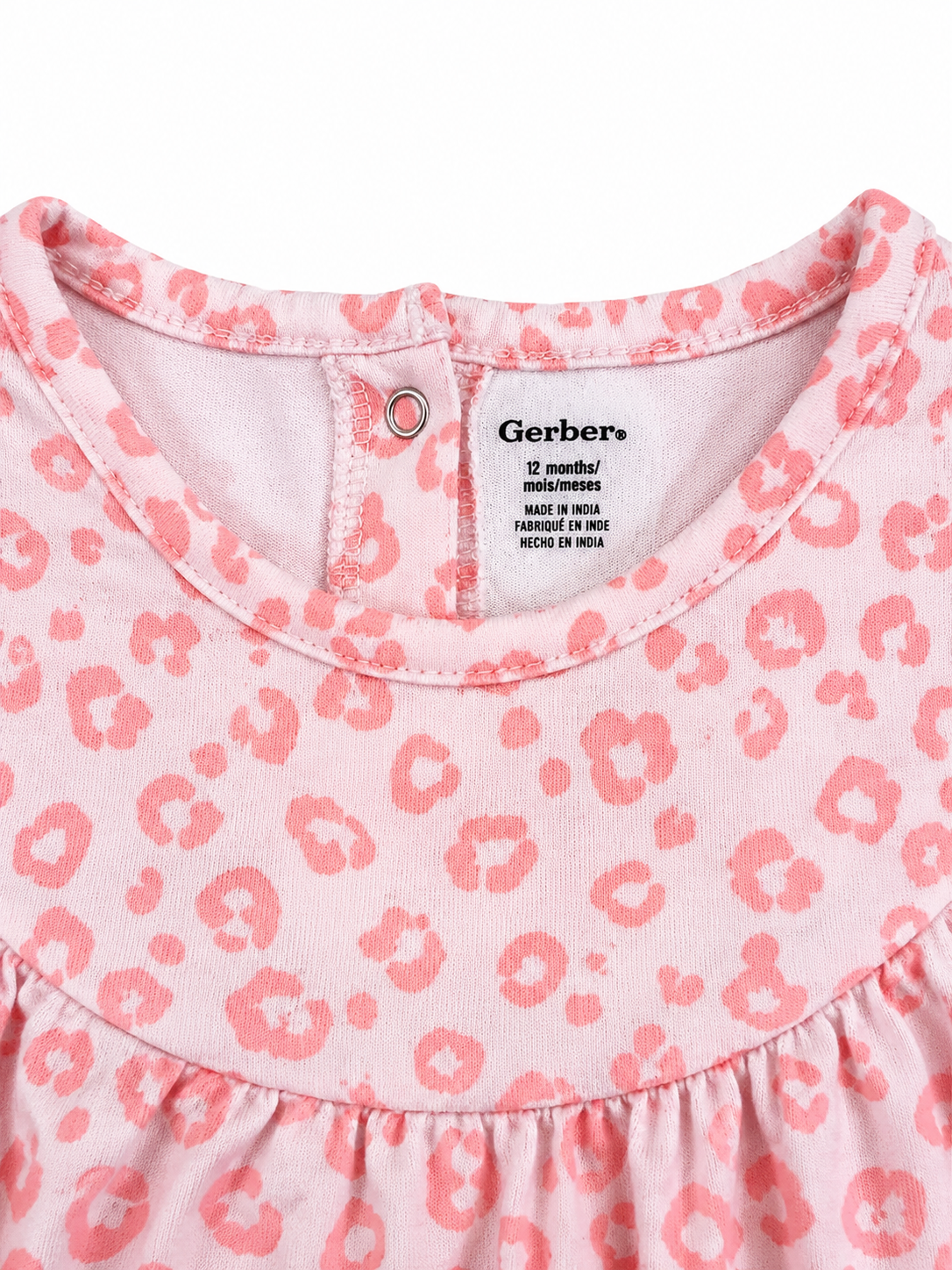 Gerber Baby Girls Pink Leopard Print Long Sleeve Dress – 12 Months