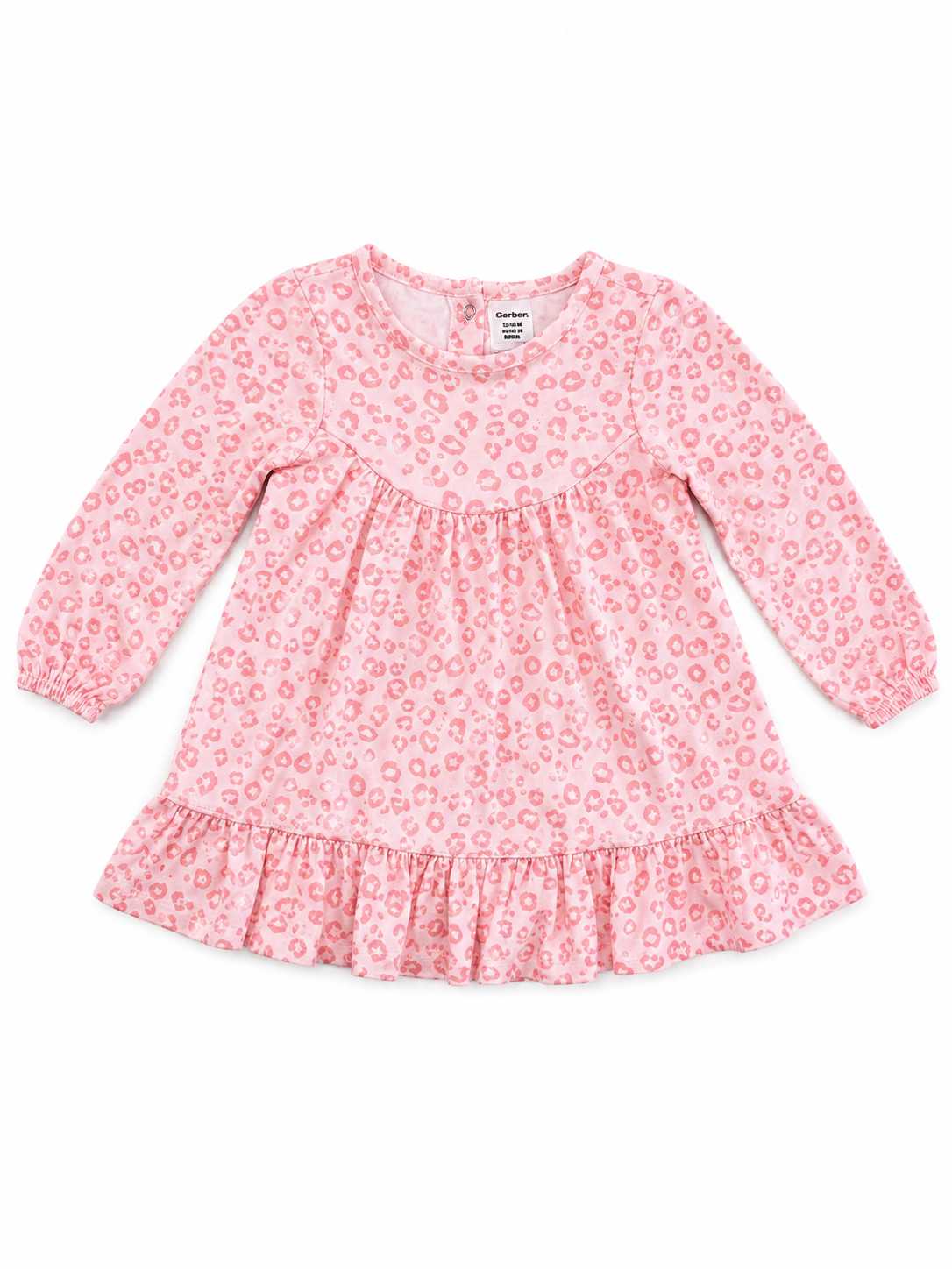 Gerber Baby Girls Pink Leopard Print Long Sleeve Dress – 12 Months
