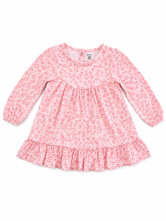 Gerber Baby Girls Pink Leopard Print Long Sleeve Dress – 12 Months