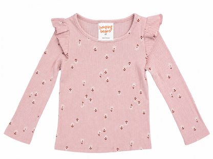 Jumping Beans Toddler Ribbed Long Sleeve Top – Pink Floral Print Size 3T