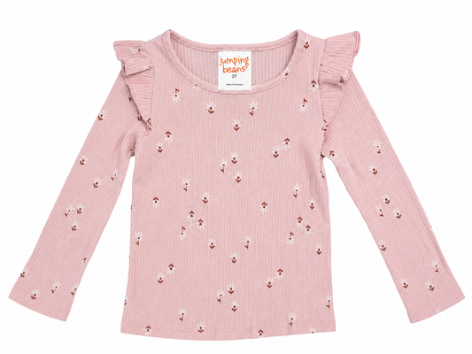 Jumping Beans Toddler Ribbed Long Sleeve Top – Pink Floral Print Size 3T