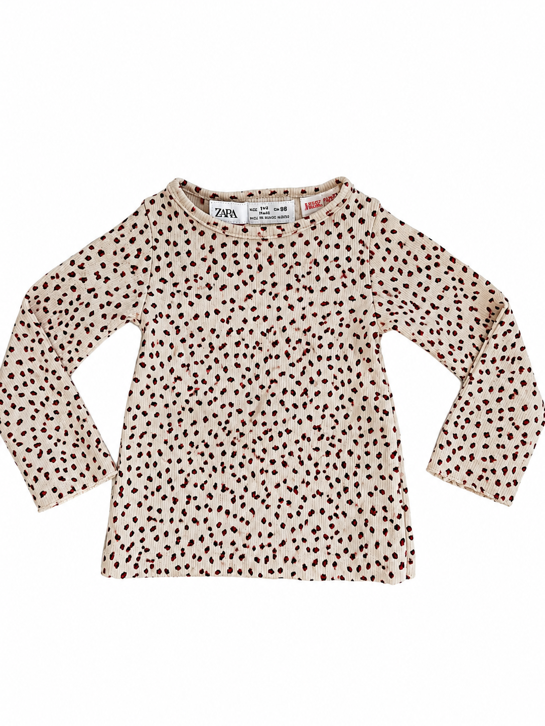 ZaraBaby Ribbed Long Sleeve Top – Cream with Red StrawberriesSize 18–24 Months (86 cm)