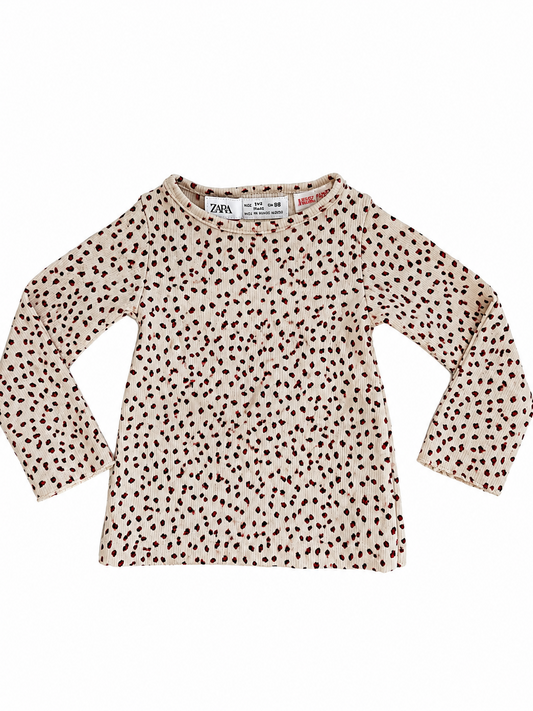 ZaraBaby Ribbed Long Sleeve Top – Cream with Red StrawberriesSize 18–24 Months (86 cm)