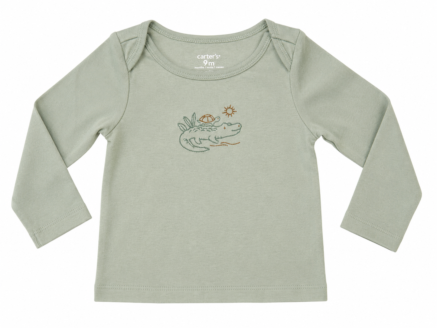Carter's Baby Long Sleeve Top – Sage Green Crocodile Print - Size 9 Months