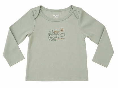 Carter's Baby Long Sleeve Top – Sage Green Crocodile Print - Size 9 Months