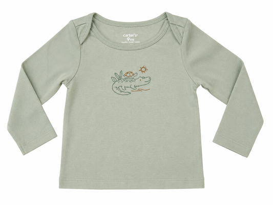 Carter's Baby Long Sleeve Top – Sage Green Crocodile Print - Size 9 Months