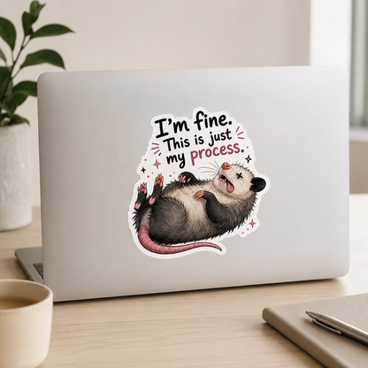 I’m Fine, This Is Just My Process Possum Sticker – 10 cm