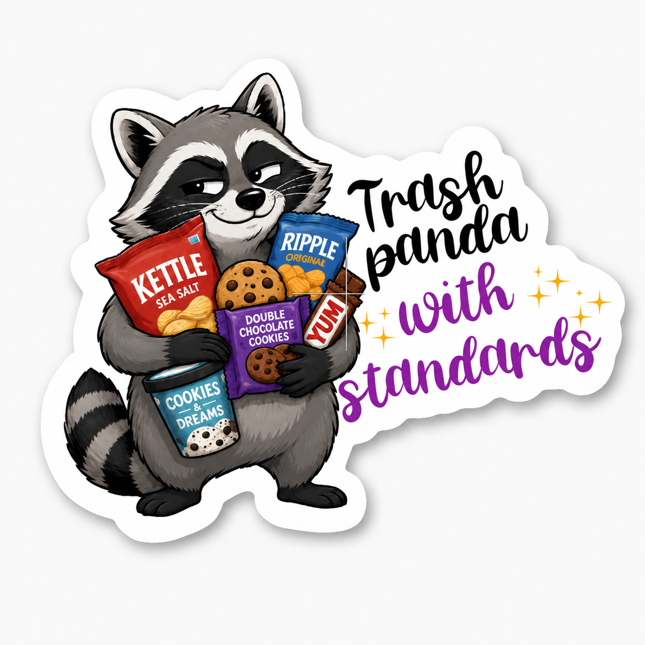 Trash Panda with Standards Raccoon Sticker – 10cm