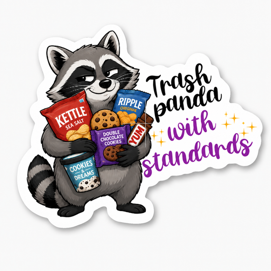 Trash Panda with Standards Raccoon Sticker – 10cm