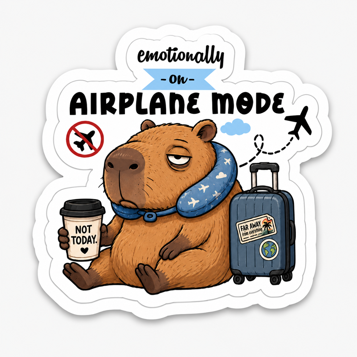 Emotionally on Airplane Mode Capybara Sticker – 10cm